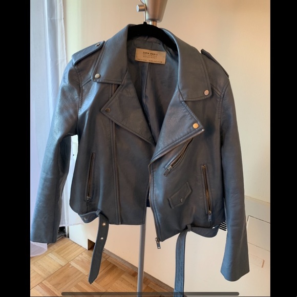 Zara Basic Light Blue Faux Leather Jacket Size L - Picture 1 of 2